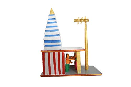 HasthaKalalu | Modelo de madera hecho a mano del templo hindú con preista y un devoto ofreciendo oraciones (Juguetes Kondapalli)