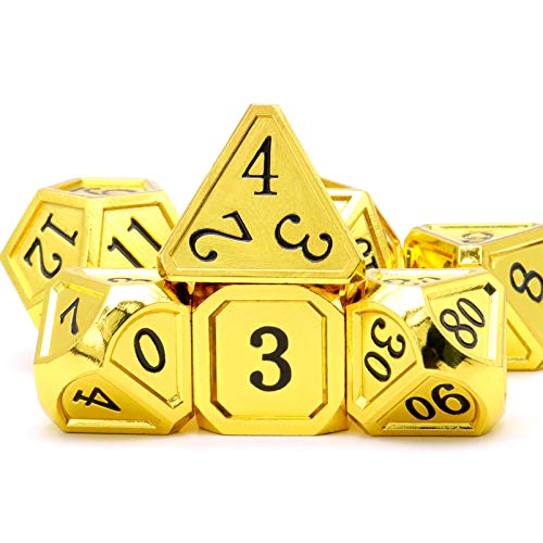 Haxtec Metal DND Dice Set Classic Collection D&D Dice Polyhedral Dice para mazmorras y dragones TTRPG-Gold Black Numbers