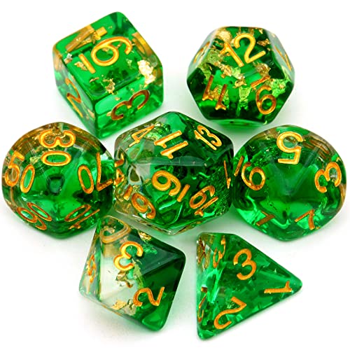 Haxtec Resina verde DND Dice Set 7PCS Clear Gold Foil Polyhedral Dice RPG Dungeons and Dragons