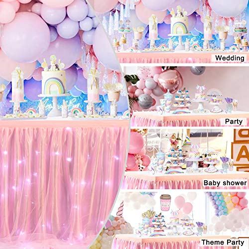 HBBMAGIC Falda de Mesa de Tul Rosa Tütü Faldas de Mesa Candy Mantel 183 * 76CM para cumpleaños Niñas Niños Decoración, Baby Shower, Fiesta de bebé, Fiesta de Dulces, Boda, con LED