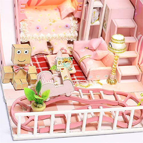 Hermosa Creativa Sala de Bricolaje de Madera Kit Miniatura de muñecas Hechas a Mano Rosa Loft Modelo Muebles (sueño de la Infancia) Mejorar Manos a la Capacidad de los niños