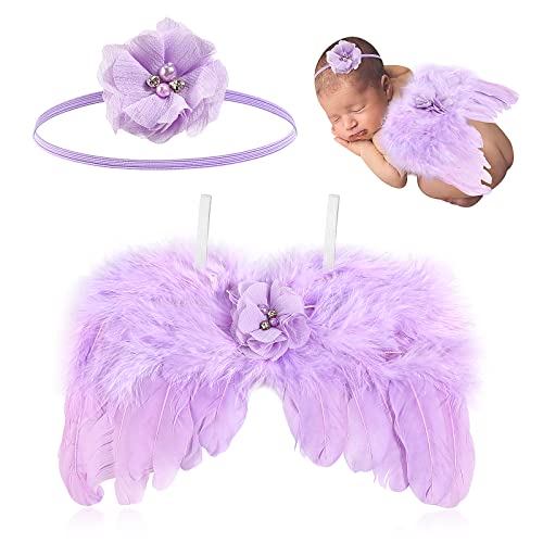 Hifot recien nacido fotografia kit, Bebe plumas ángel alas con diadema set, bebe fotografía Accesorios prop disfraz (Púrpura)