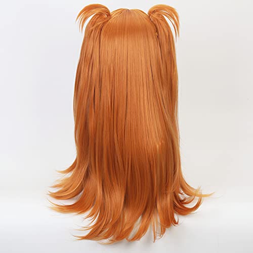 HIROAKIYA Asuka Langley Wig Orange, Neon Genesis Evangelion Asuka Langley Cosplay Wig with Clip Ponytail & Wig Cap, Peluca Naranja Larga Lisa Cosplay Anime