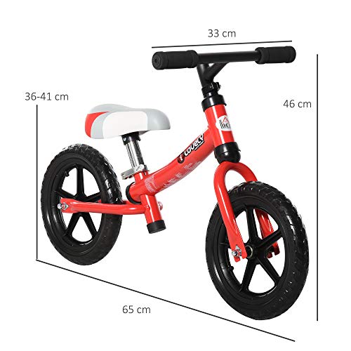 HOMCOM Bicicleta sin Pedales para Niños de +2 Años con Sillín Ajustable en Altura Neumáticos de EVA Carga Máx. 25 kg Metal 65x33x46 cm Rojo