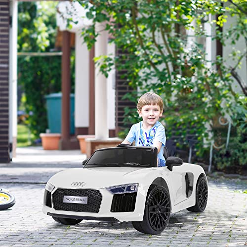 HOMCOM Coche Eléctrico para Niño Mayores de 3 años Audi R8 con Mando a Distancia MP3 USB Luces y Sonidos Apertura de Puerta 123x71x49cm Carga 30kg