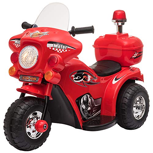 HOMCOM Moto Eléctrica para Niños de 18-36 Meses Motocicleta Infantil con 3 Ruedas y Batería 6V con Música Bocina Faros Baúl 80x35x52 cm Rojo
