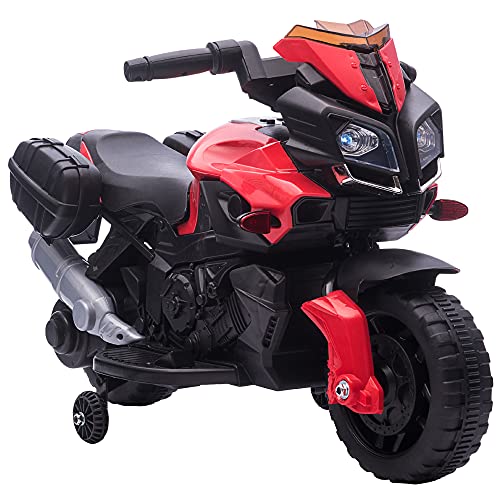 HOMCOM Moto Eléctrica para Niños de 18-48 Meses 6V con Faros Bocina 2 Ruedas de Equilibrio Velocidad Máx. de 3 km/h Motocicleta de Juguete 88,5x42,5x49 cm Rojo