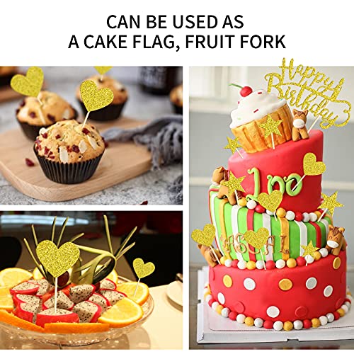 HONGECB Decoración para Tarta, Happy Birthday Cake Topper, decoración para tartas con purpurina, Corazones Estrellas Cake Cupcake Topper cumpleaños, Decoración para Fiesta Aniversario (azul)