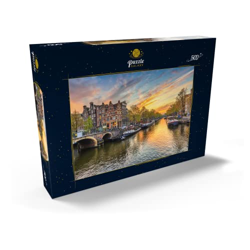 Horizonte De Ámsterdam Al Atardecer En El Paseo del Canal, Ámsterdam, Países Bajos - Premium 500 Piezas Puzzles - Colección Especial MyPuzzle de Puzzle Galaxy
