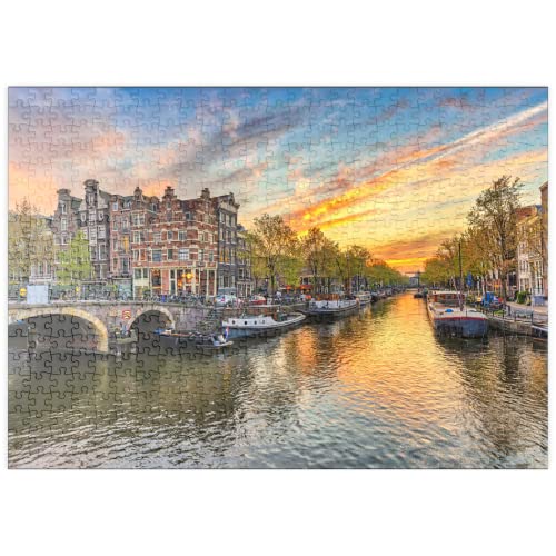 Horizonte De Ámsterdam Al Atardecer En El Paseo del Canal, Ámsterdam, Países Bajos - Premium 500 Piezas Puzzles - Colección Especial MyPuzzle de Puzzle Galaxy