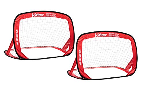 Hudora - Portería de fútbol Plegable para niños y Adultos, diseño Exclusivo de futbolín, 120 x 80 x 80 cm, Color Rojo