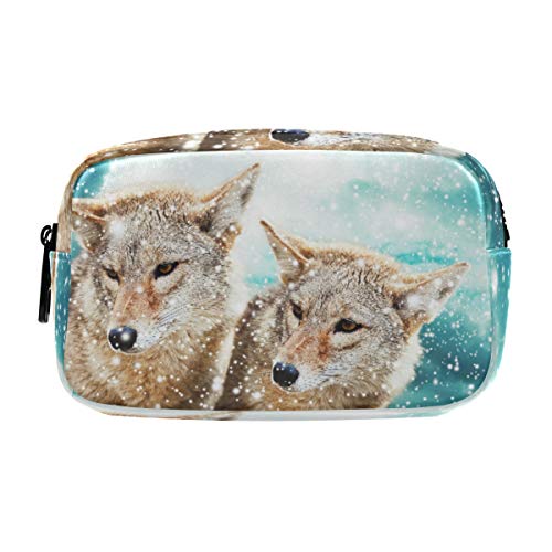 Hunihuni - Estuche para lápices, diseño de lobo invernal, gran capacidad, bolsa de maquillaje con compartimentos dobles con cremalleras