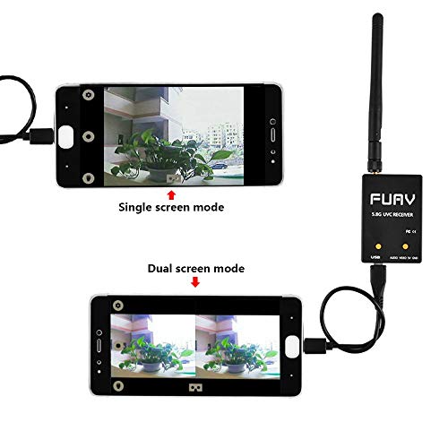 ICQUANZX 5.8GHz FPV Receiver, OTG Receiver 150CH FUAV Capture Card Auto-scan Función de Copo de Nieve Android Teléfono móvil Tableta Smartphone （Negro）