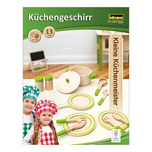 Idena 40215-Juego de Utensilios de Cocina para niños (13 Piezas, Color de la Madera/Verde Berlin 40215)