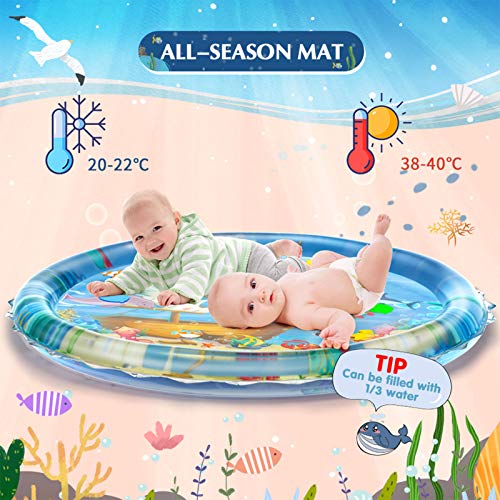 iHaHa Estera de juego de agua para bebés de 40 x 40 pulgadas, juguete inflable para bebés para bebés de 0 3 6 9 12 meses bebés recién nacidos, 0,35 mm de grosor de PVC Telas Baby Water Mat Juguetes