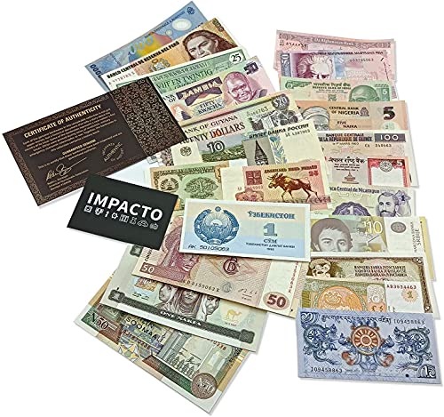 IMPACTO COLECCIONABLES Colección de Monedas del Mundo - 50 Billetes sin Circular de 50 países, sin duplicados y con Certificado de autenticidad - Billetes para coleccionistas, escuelas y museos.