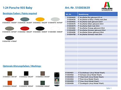 Italeri 3639S 1:24 Porsche 935 Baby-réplica Fiel, modelismo, Hobby, encolado, Kit de plástico, Montaje, Multicolor (3639)