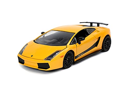 Jada Toys Fast & Furious Lamborghini Gallardo Superleggera - Modelo de Tuning a Escala 1:24, Puertas abatibles, capó y Maletero, Amarillo/Negro