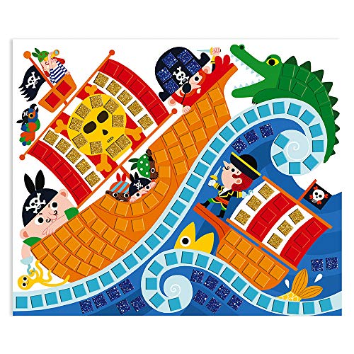 Janod - Estuche Mosaicos de Espuma Piratas - Les Ateliers Du Calme - Kit Infantil de Manualidades Creativas - Desarrolla la Motricidad Fina y la Concentración - A partir de 5 Años, J07897