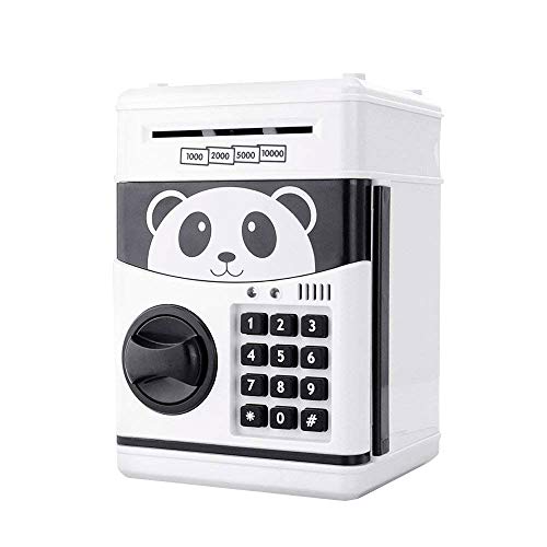 Jhua 1 Monedero de Dibujos Animados Puede contraseña electrónico Ahorro de cajero automático Seguro cerraduras Panda Smart Voice Pront Money Piggy Box para niños, Blanco