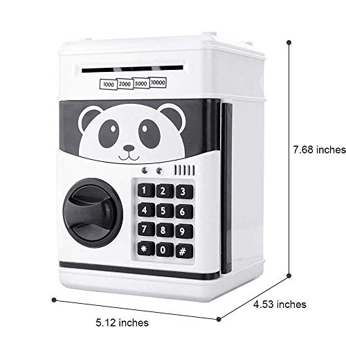 Jhua 1 Monedero de Dibujos Animados Puede contraseña electrónico Ahorro de cajero automático Seguro cerraduras Panda Smart Voice Pront Money Piggy Box para niños, Blanco
