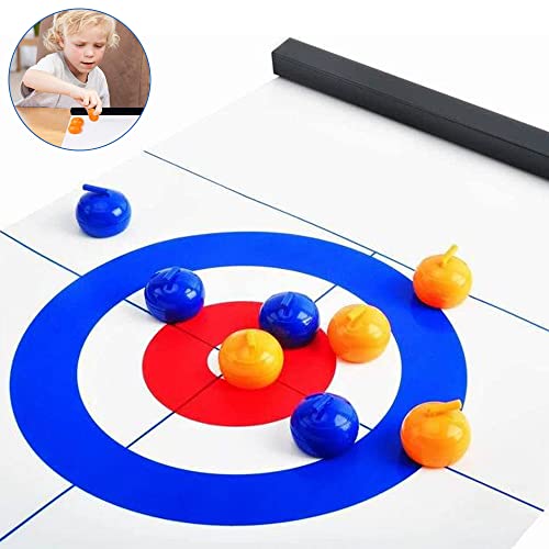 Jooheli Juego de Curling, Shuffleboard Juegos Familiares para Niños y Adultos, Juegos de Mesa Curling con 8 Rodillos 6 Bolos, Regalos de Cumpleaños para 3 4 5+ Juegos de Viaje para Niños