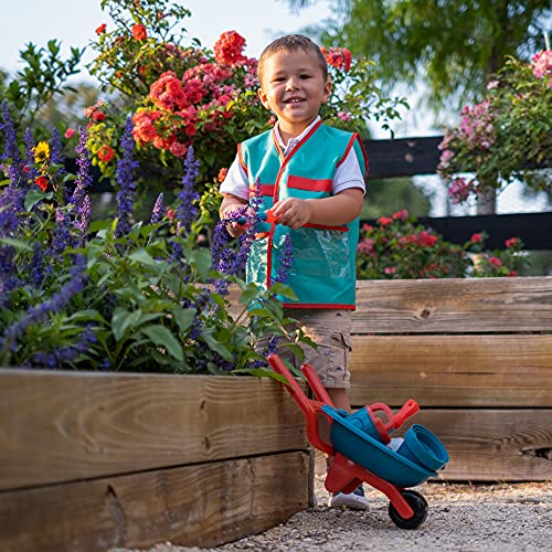 JoyKip Juego de jardinería para niños con carretilla pequeña, pala, regadera y otros accesorios de jardinería para niños y niñas, juguete de verano perfecto a partir de 4 años