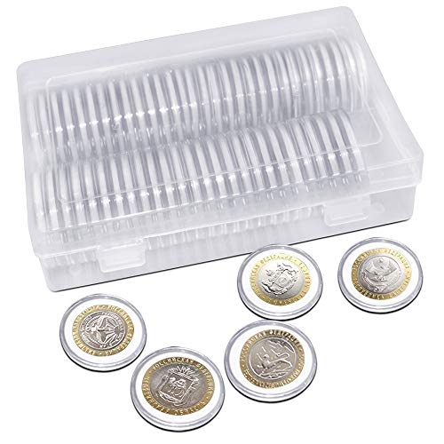 Juego de 58 cápsulas para monedas (46 mm) con junta de espuma, contenedor de almacenamiento SourceTon con caja organizadora de almacenamiento para suministros de colección de monedas