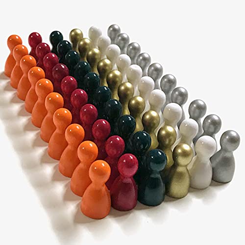 Juego de 60 figuras de madera para juegos de mesa, colores especiales, tamaño 12/24 mm, 60 unidades (6 x 10), colores: blanco, naranja, rojo oscuro, verde oscuro, plata, oro.