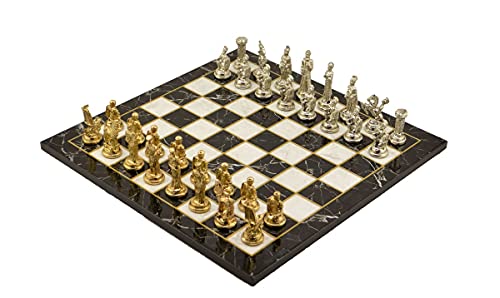 Juego de ajedrez de metal para adultos figuras históricas de Troy-Spartan, piezas hechas a mano y tablero de ajedrez de madera con diseño de mármol, King 2.65