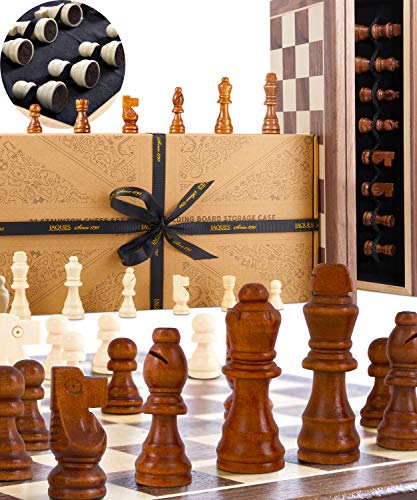 Juego de ajedrez Jaques - Conjunto de ajedrez Jaques Genuino Tallado a Mano con Tablero de ajedrez Plegable y Estuche