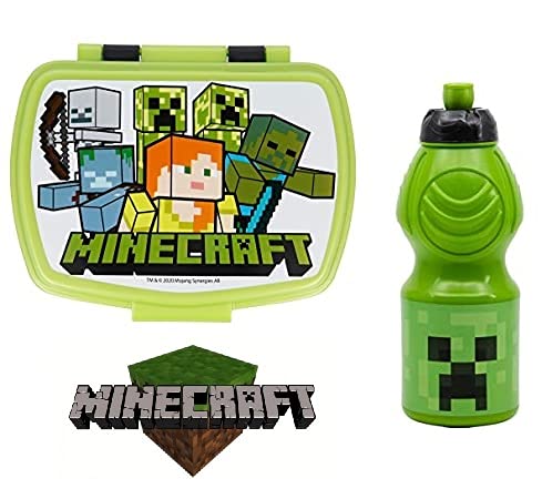 Juego de almuerzo, escuelas, 2 piezas para llevar la erenda y la botella de plástico para niños Merenda Launch Box - BPA Free (Minecraft)