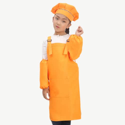 Juego de delantales de chef para niños, delantales con mangas de gorro de chef con bolsillos, disfraz de chef ajustable para niños y niñas, ropa para cocinar y hornear (Orange,L)