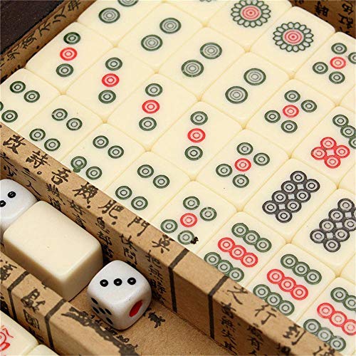 Juego Mahjong Viaje portátil Mahjong 144 Piezas de Mahjong con una Funda de Piel con Manual de Ingles
