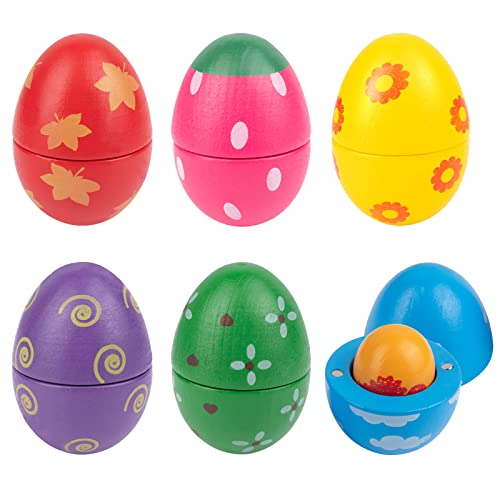 Juguetes de Huevos, Huevos con función de imán, Huevos con cáscara fácil de Quitar, Juego de Huevos de Colores, Juguetes educativos realistas de Pascua para niños a Partir de 3 años de Madera