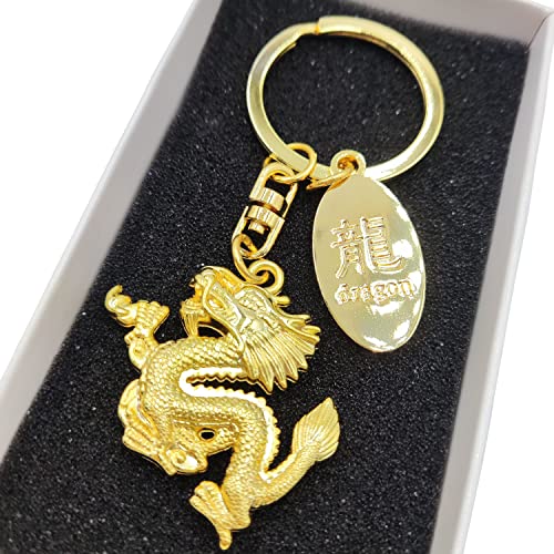 Juxiangge Llavero, diseño de dragón dorado de latón, llavero decorativo para coche, ángel de la guarda