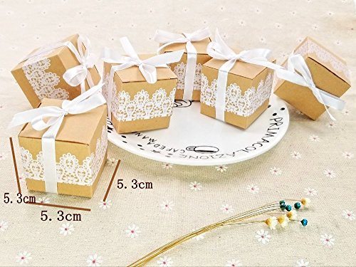 JZK 50 x cordón papel kraft fiesta cajas favor caja de regalo para los favores, dulces papel picado, pequeños regalos y joyas para la boda cumpleaños fiesta de bienvenida bebé sagrada comunión nav
