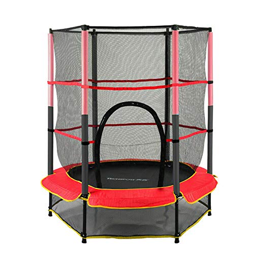 Kaibrite Cama elástica infantil para interior y exterior, con red de protección, barras acolchadas, cuerda de goma y red de seguridad, 50 kg