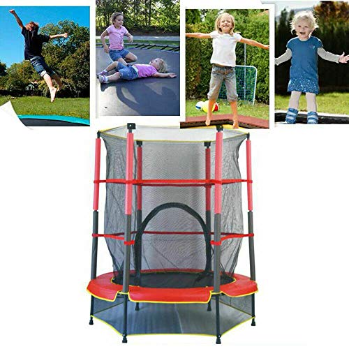 Kaibrite Cama elástica infantil para interior y exterior, con red de protección, barras acolchadas, cuerda de goma y red de seguridad, 50 kg