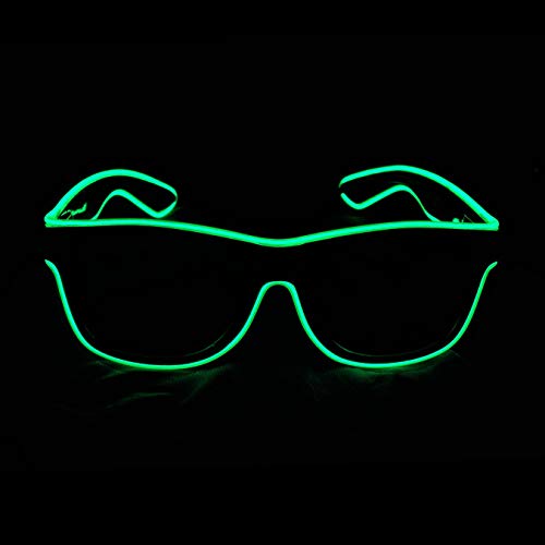 KingCorey Ilumina El Wire Neon Rave Glasses Glow Flashing Gafas de Sol LED Disfraces para Fiesta, EDM, Halloween (Verde)
