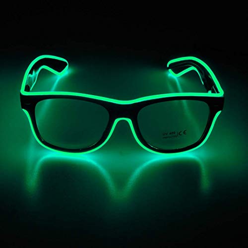 KingCorey Ilumina El Wire Neon Rave Glasses Glow Flashing Gafas de Sol LED Disfraces para Fiesta, EDM, Halloween (Verde)