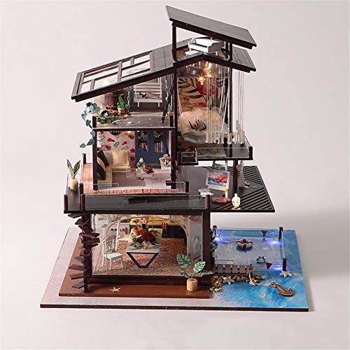 Kits de casa de muñecas de madera de bricolaje, muebles de casa de muñecas de bricolaje juguetes de casa de muñecas en miniatura Casa de campo Villas de la costa de Valencia con movimiento musical s