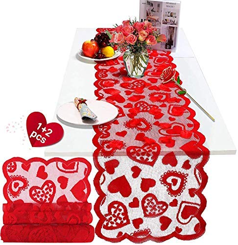 Kits de decoración del día de San Valentín, camino de mesa de corazón rojo y 300 piezas de confeti de corazón rojo rosa para la despedida de soltera de la boda del día de San Valentín Día de la Madre