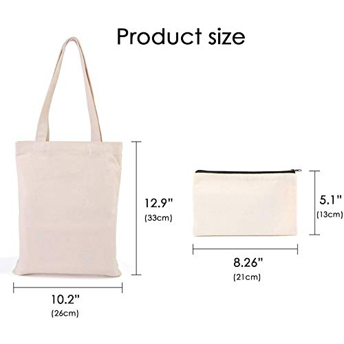 KU Syang Juego de bolsas de lona para lápices, bolsas de maquillaje en blanco con cremallera, bolsa de compras reutilizable