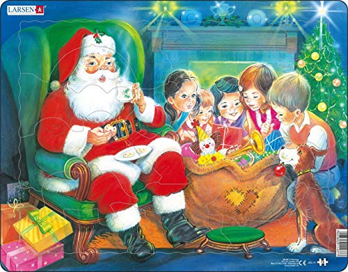 Larsen JUL14 Papá Noel disfrutando de una Galleta, Puzzle de Marco con 15 Piezas