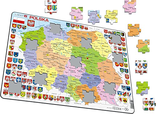 Larsen K97 Polonia Mapa político, edición en Polaco, Puzzle de Marco con 70 Piezas