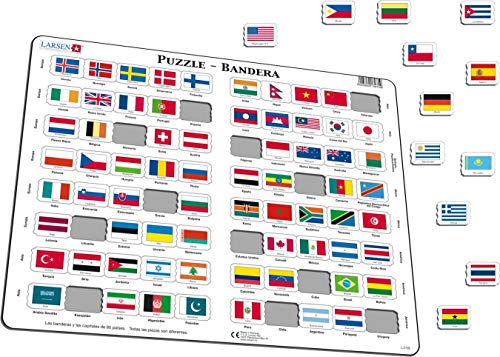 Larsen L2 Rompecabezas de la Bandera, edición en Español, Puzzle de Marco con 80 Piezas