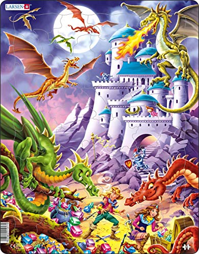 Larsen US17 Dragones y héroes custodiando el Tesoro del Castillo, Puzzle de Marco con 50 Piezas