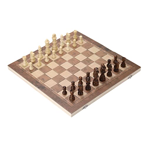 Lechnical Juego de Tablero de ajedrez Plegable de Madera 3 en 1,Juego de Backgammon de Damas,Rompecabezas multifunción,ajedrez,9.4x9.4in para niños y Adultos