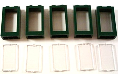 LEGO Bricks - Ventanas con Cristal (5 Unidades, 1 x 2 x 3 pivotes), Color Verde Oscuro